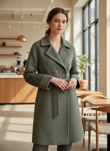 дордой женские куртки: Пальто, Классика, Осень-весна, Стеганый, По колено, С поясом, L — 1