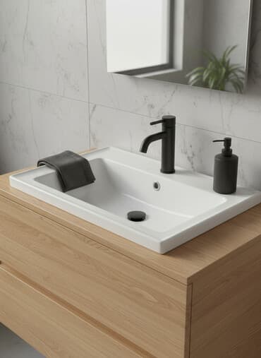 раковина с пьедесталом: Раковина для ванной, Квадратная форма, Материал: Керамика — 1