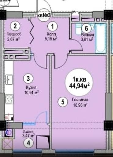 1 комната, 45 м², 6 мкр Элитка, 2 этаж, ПСО (под самоотделку)