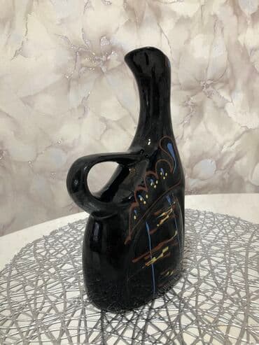 ваза стеклянная прозрачная высокая без узора: Керамическая Ваза высота 25 см . Состояние отличное — 2