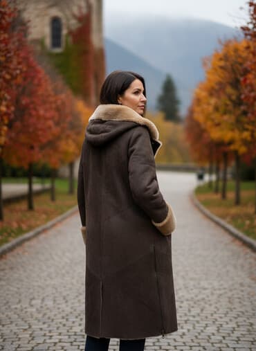 дубленки зара: Дубленка женская ZIFO - Тип: удлиненная дубленка с капюшоном - Бренд — 1