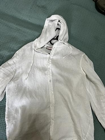 одежда для кухни: Белая мужская льняная рубашка с капюшоном CANALI. Характеристики: - — 3