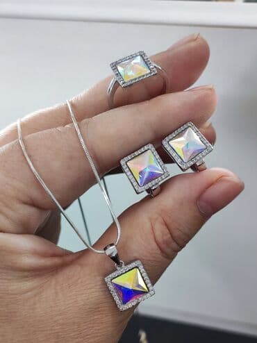 свадебные наборы ручной: Серебро 925 пробы Серебряный комплект+ цепочка Размеры имеются — 4