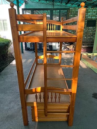 юношеская кровать: Двухъярусная деревянная кровать с выдвижными ящиками для хранения — 4