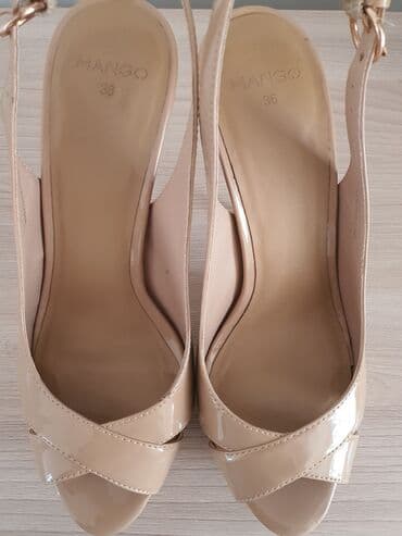 Босоножки, сандалии, шлепанцы: Лаковые бежевые босоножки Mango, 36 размер, на платформе и шпильке — 4