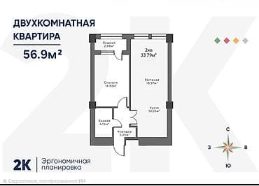 квартиры шопоков: 2 комнаты, 57 м², Элитка, Готовая ПСО (под самоотделку) — 5