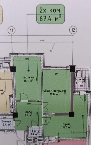 2 комнаты, 68 м², Технопарк Элитка, 5 этаж, ПСО (под самоотделку)