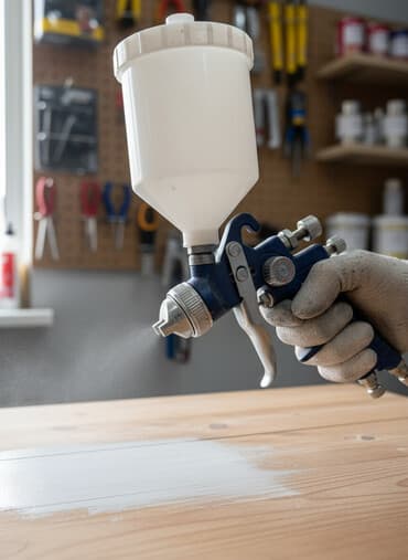 Краскопульт с верхним бачком. Предназначен для нанесения лакокрасочных