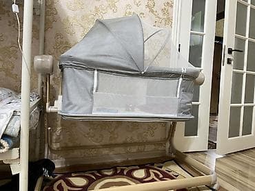 люлька для коляски: Детская приставная кроватка, С колесиками, цвет - Серый — 6