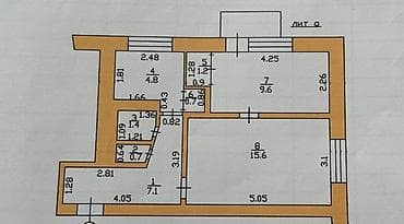 тамчы комнаты: 2 бөлмө, 41 м², Жеке план, 5 кабат, Эски ремонт — 5