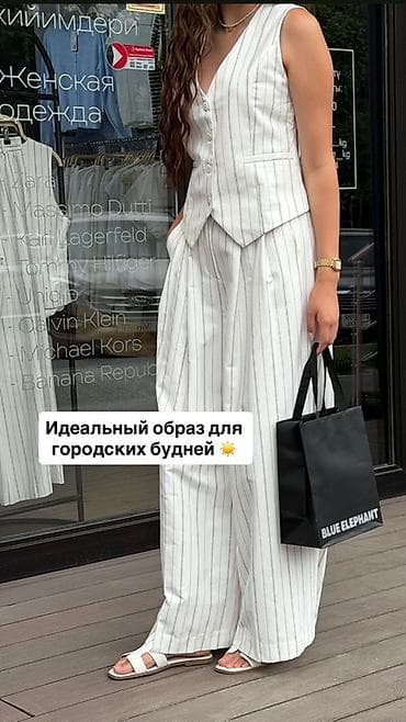 Женская одежда: Брючный костюм, Прямые, Жилет, Лен, Лето — 2