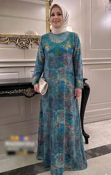 Женская одежда: Повседневное платье, Лето, Длинная модель, Шелк, Прямое, L, XL, 2XL — 1
