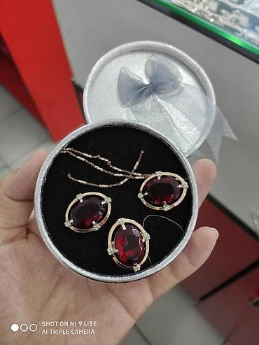 Серебряный комплект с камнями Гранат Серебро напыление золото 925