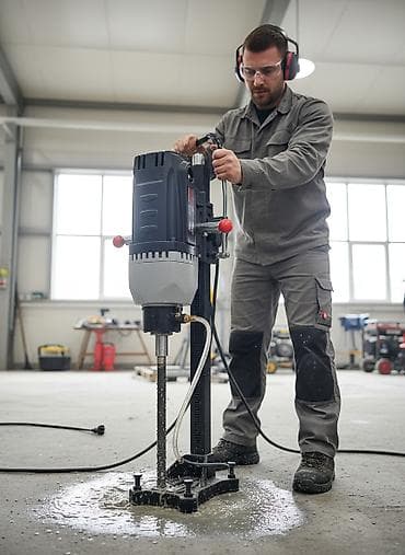 Установка алмазного бурения с черным корпусом и серым основанием