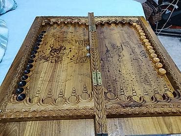 нарды резные ручной работы: Набор 2-в-1: резные шахматы и нарды из дерева. - Материал — 5