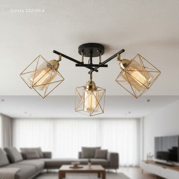 торшер светильник: Потолочная люстра с 3 плафонами в геометрических каркасах - Тип — 1