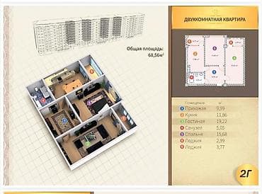 2 комнаты, 62 м², Элитка