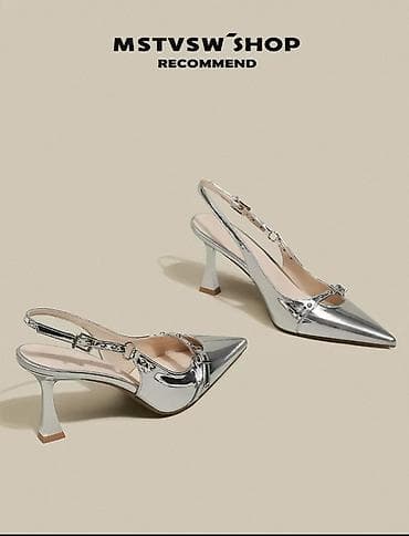 kleo 550: Женские туфли-слингбэки в зеркальном серебристом цвете. Каблик 6см — 3