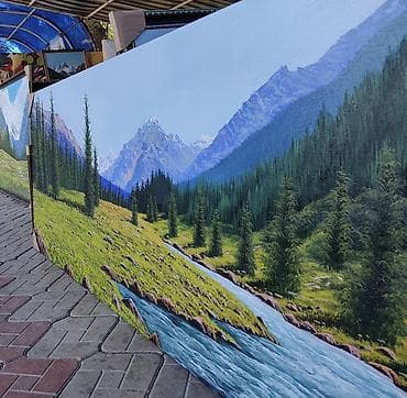 камандирские часы: Картина маслом «Горная долина с рекой» - Авторская живопись на — 8