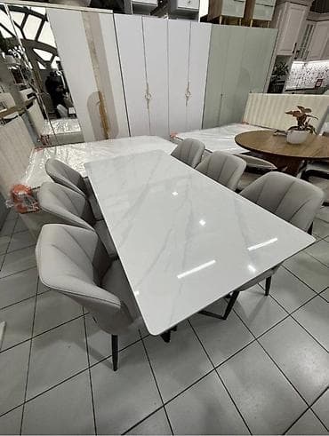 Дивандар: Обеденный стол с керамической столешницей под белый мрамор - — 2