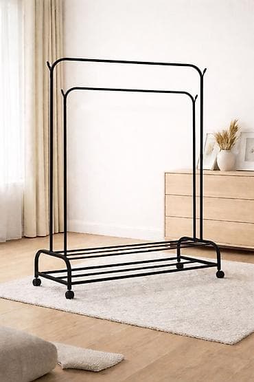 полка для одежды: Напольная вешалка-стойка для одежды на колесиках - Две перекладины — 1