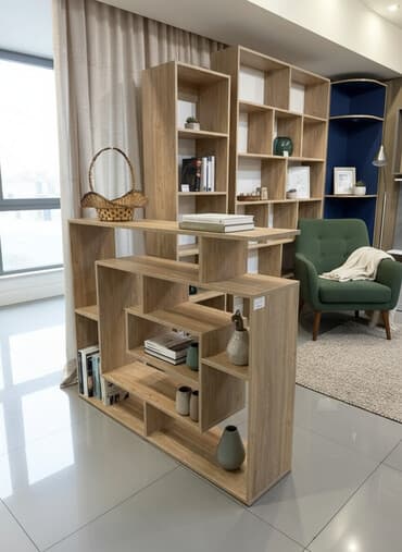 хлебный стеллаж: Многофункциональный стеллаж‑перегородка из ЛДСП под натуральное — 1