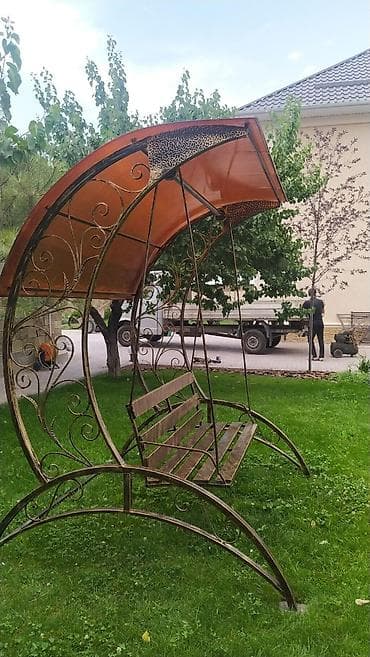 Садовые качели Металл, Со спинкой, С крышей