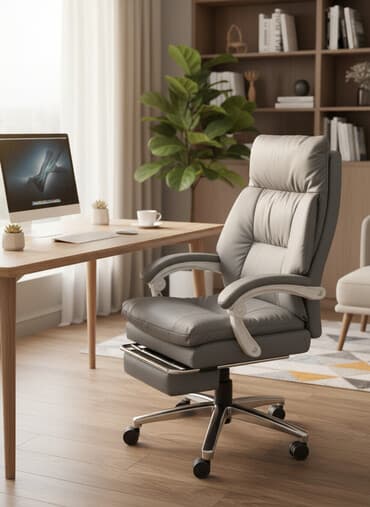 кресло для офис: Офисное кресло, С колесиками, цвет - Серый, Экокожа — 1