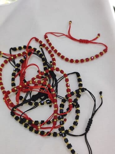 красная нить с золотом 585: Новая коллекция Браслет с камнями красный нить Серебро напыление — 1