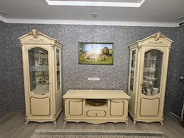 бишкек мебел: Зал үчүн гарнитур, Колдонулган, Кресло, Диван, ТВ үчүн тумба, Жыгач, Өзү алып кетүү, түсү - Саргыч боз — 4