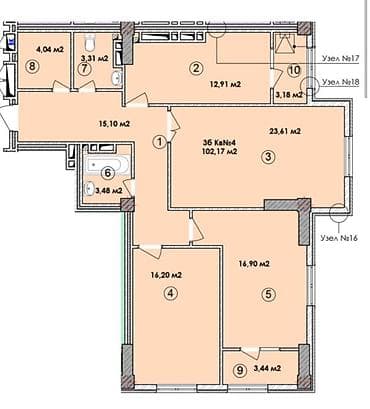 3 комнаты, 102 м², Элитка, 13 этаж, Готовая ПСО (под самоотделку) — 3