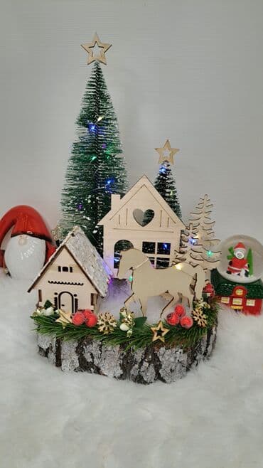 где можно купить церковные свечи: Новогодняя декоративная композиция «Зимняя деревушка» на спиле дерева — 10