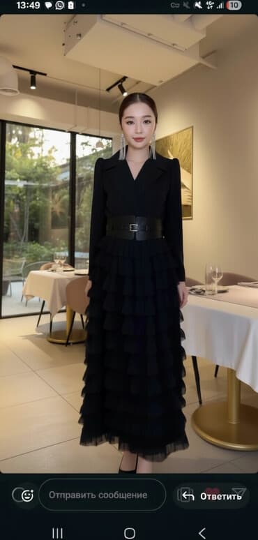 длинное леопардовое платье: Вечернее платье, Пышное, Длинная модель, С рукавами, M — 1