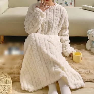 Теплое домашнее платье-одеяло с длинными рукавами - Мягкий пушистый