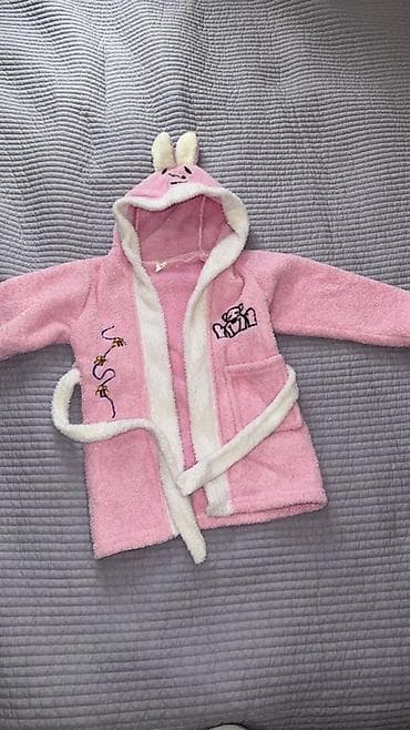 махровые халаты: Детский махровый халат с ушками - Цвет: розовый с белой отделкой - — 1