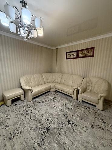 кожаный угловой диван: Комплект мягкой мебели, Б/у, Самовывоз, цвет - Бежевый — 3