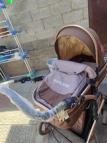 Коляски: Универсальная детская коляска Ining Baby в коричнево-бежевой — 2