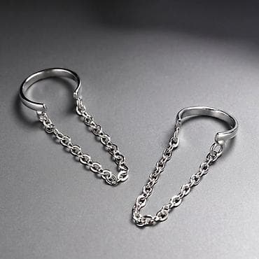 Серебряный кафф с цепочкой S925 / Геометрия и рок-шик Свобода