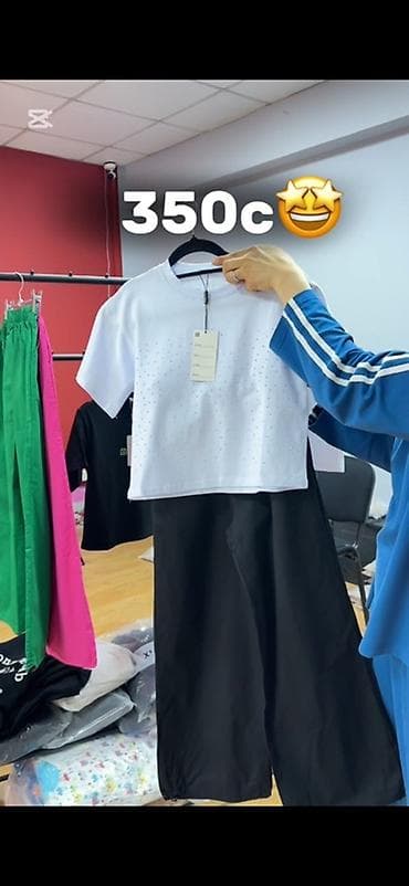 биксы стиль одежды: Детский комплект из футболки и широких брюк. 8-12 лет - Футболка — 1