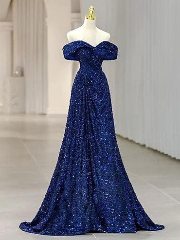 стильные вечерние платья бишкек: Вечернее платье, А-силуэт, Длинная модель, Полиэстер, С рукавами, С пайетками, S, M — 1