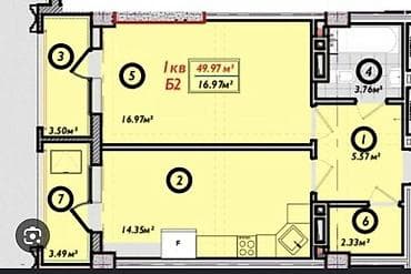 жк солнечный бишкек: 2 комнаты, 50 м², Элитка, 8 этаж, Готовая ПСО (под самоотделку) — 3