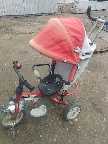 Детский трехколесный велосипед-каталка с родительской ручкой и тентом — 2