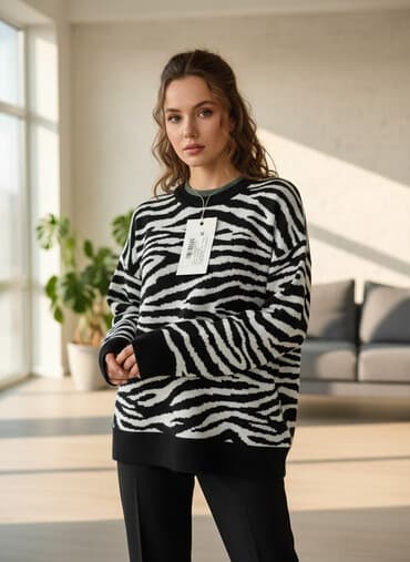 oversize: Свитер с принтом «зебра» - Модель: свитер принт зебровая с/а - — 1