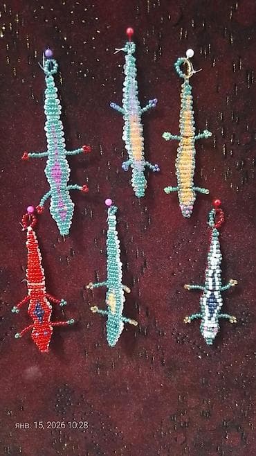 Брелоки: Брелоки-талисманы ручной работы из бисера в виде ящериц. - Материал — 1