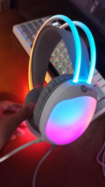 микрафон студийный: 🎧 Игровые RGB наушники Lecoo ✅ Состояние: Б/у, хорошее 🎤 Встроенный — 3