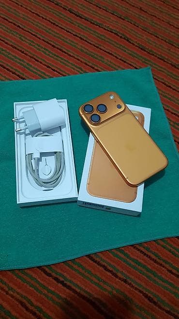 ош принтер: IPhone 17 Pro, Колдонулган, 256 ГБ, Ток сары, Заряддоочу түзүлүш, 98 % — 2