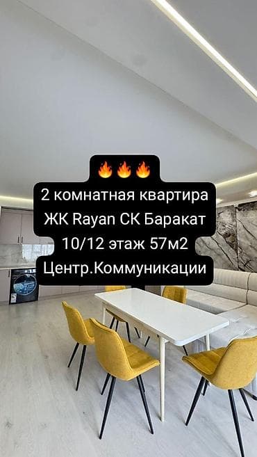 2 комнаты, 57 м², Кок-Жар мкр Элитка, 10 этаж, Евроремонт