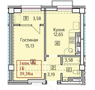 4: 1 комната, 39 м², Асанбай мкр Элитка, 12 этаж, ПСО (под самоотделку) — 2