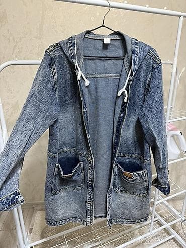 nike tech: Джинсовая куртка, Свободная модель, Осень-весна, С капюшоном, S — 1