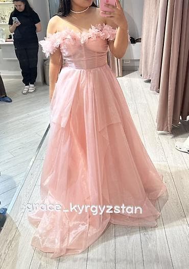 Кече көйнөктөрү: Кече көйнөгү, А-силуэт, Узун модель, Шифон, Жеңдери менен, Шлейф, Корсет, M, L — 3